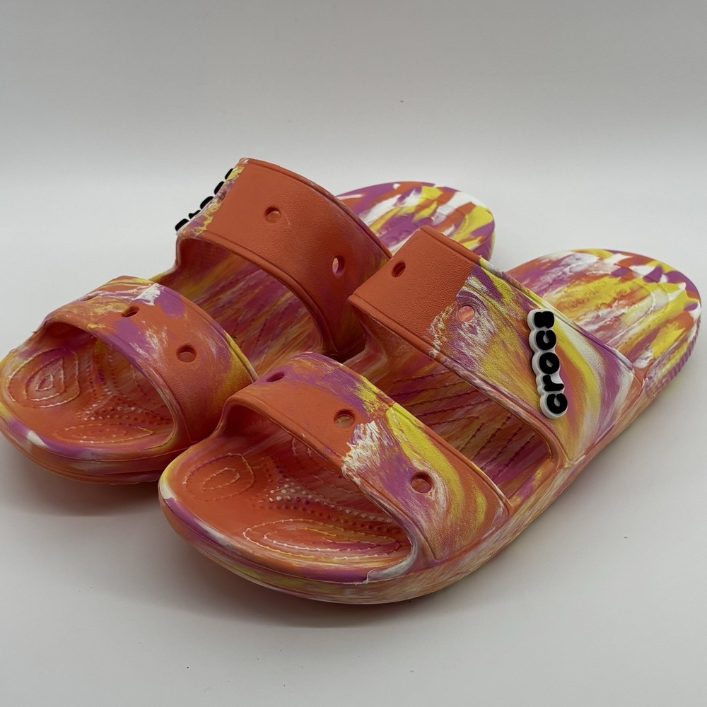 Crocs Classic Marble Sandal Slides Mens Sz 8 Womens Sz 10 Pink Orange Yellow‎